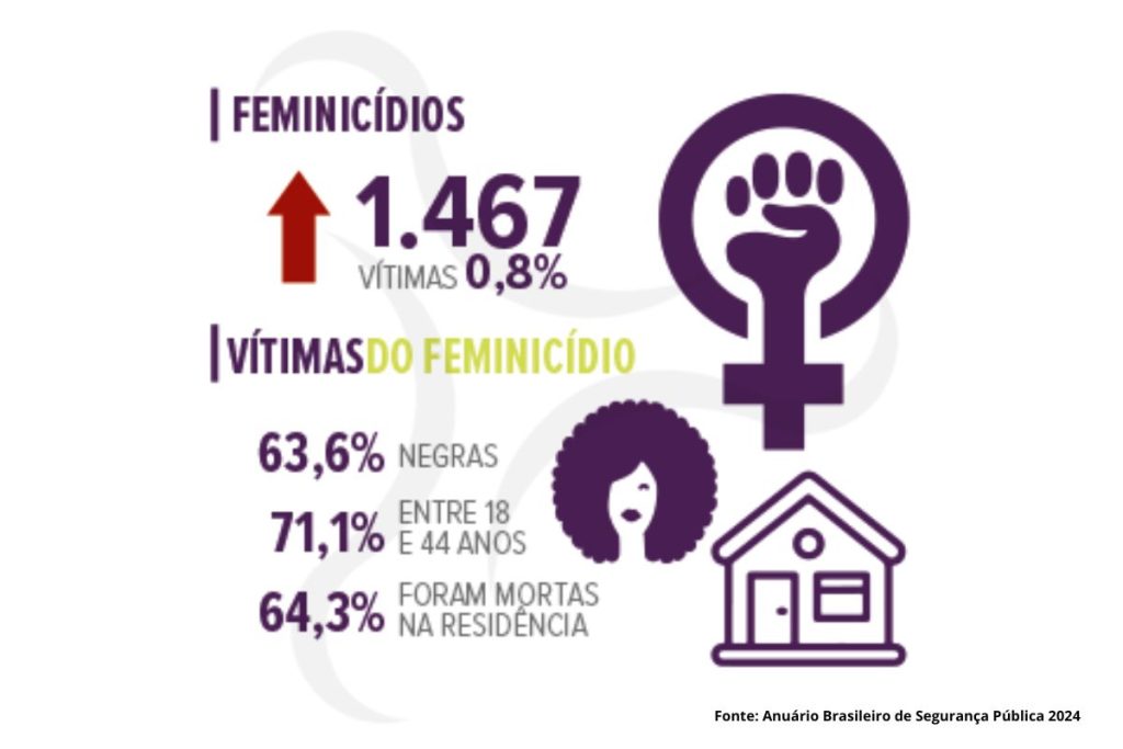 Infográfico do Anuário Brasileiro de Segurança Pública mostra dados sobre feminicídio em 2024