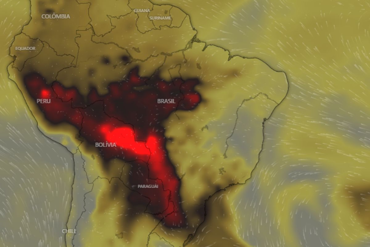 Mapa mostra concentração de poluentes derivados de queimadas no Brasil