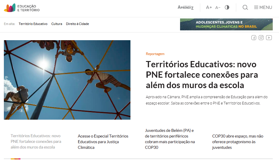 Printscreen da plataforma digital Educação e Território